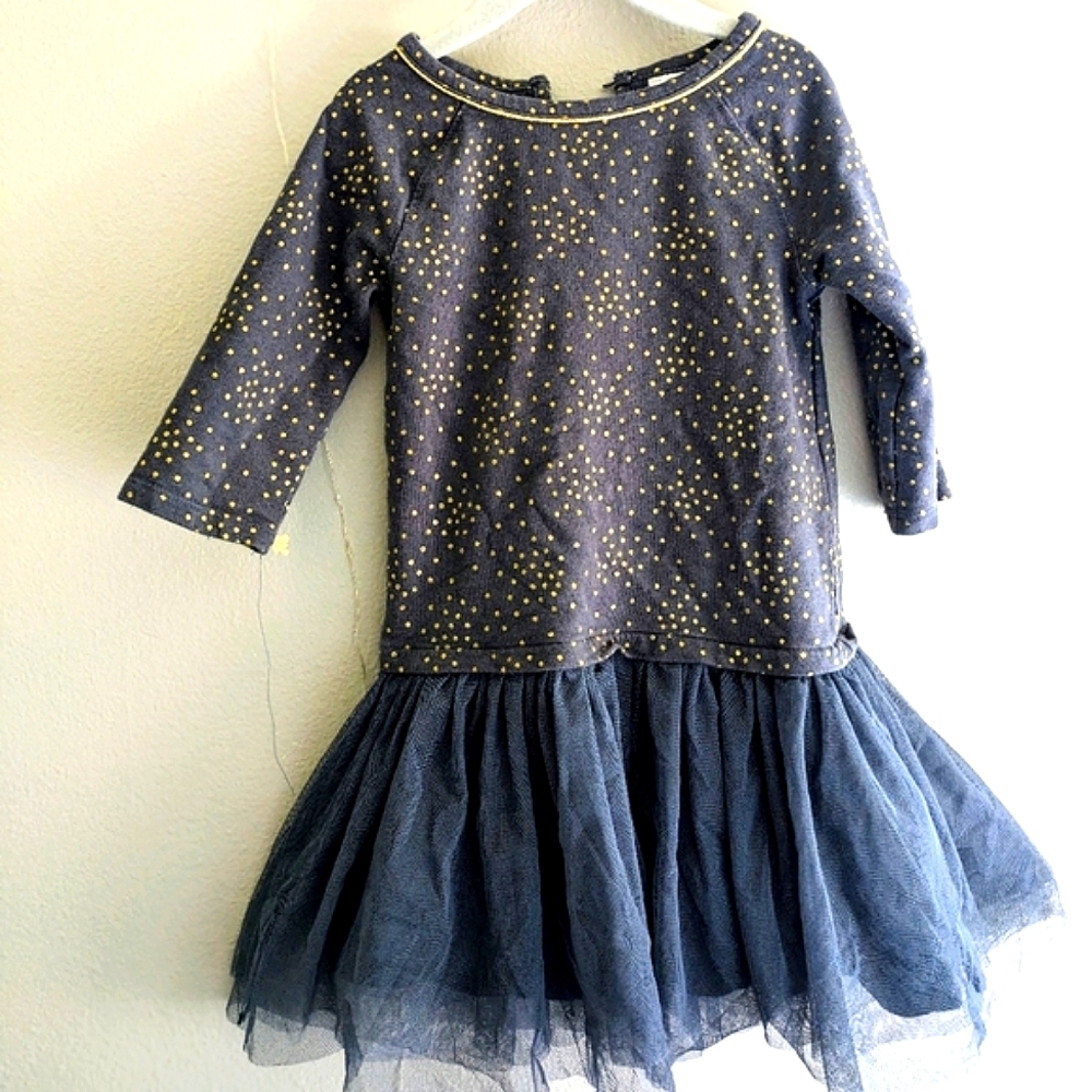 Osh Kosh gray drop-waist dress with gold sparkle accent,tulle skirt, 5T